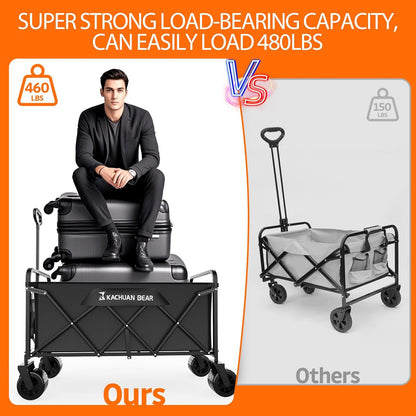 300L Large Collapsible Wagons Carts with Big All-Terrain Beach Wheels, Foldable Shopping Wagon