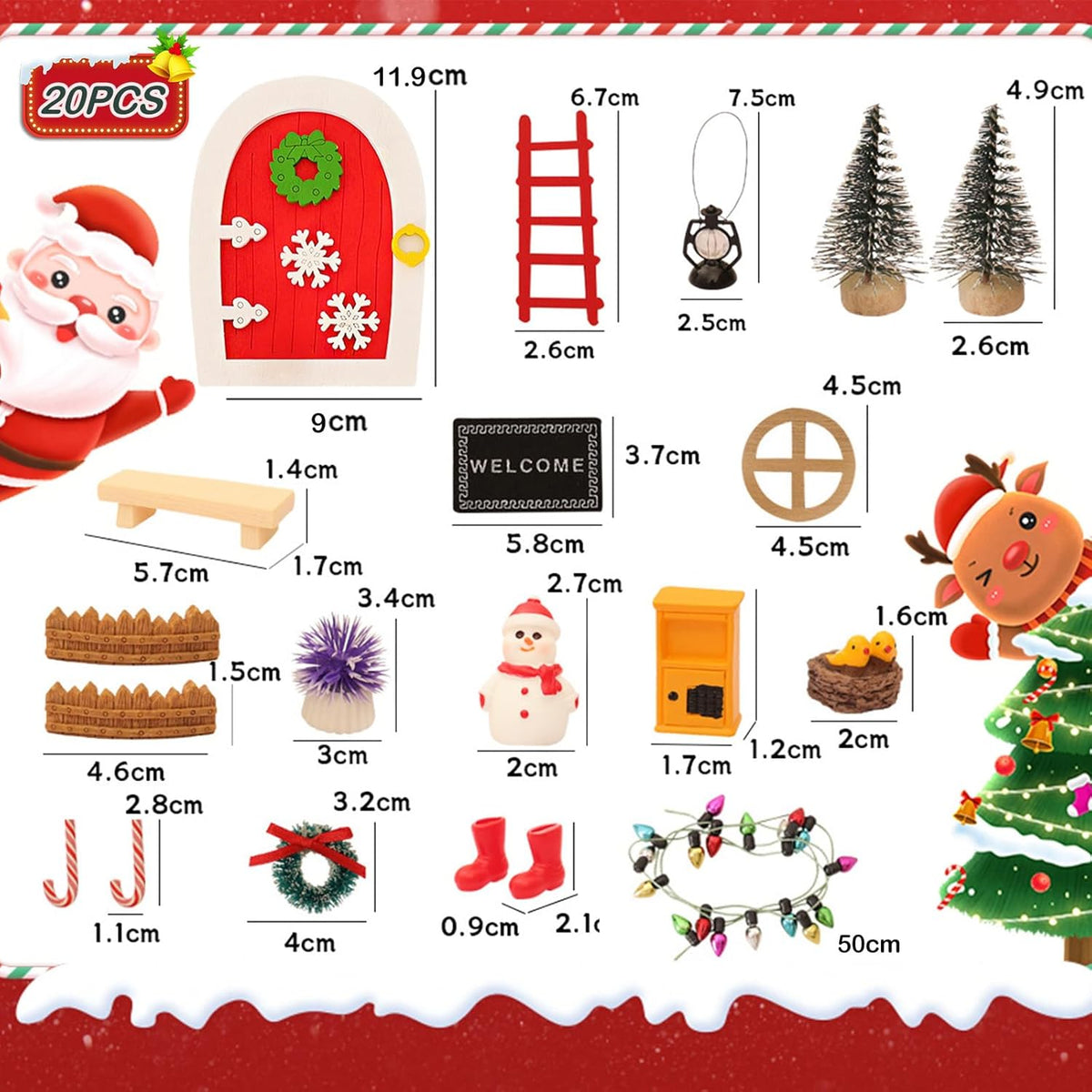 20 Pcs Christmas Girl Fairy Doors Decorations Enchanted Doors Tiny Outdoor Xmas Decor Miniature