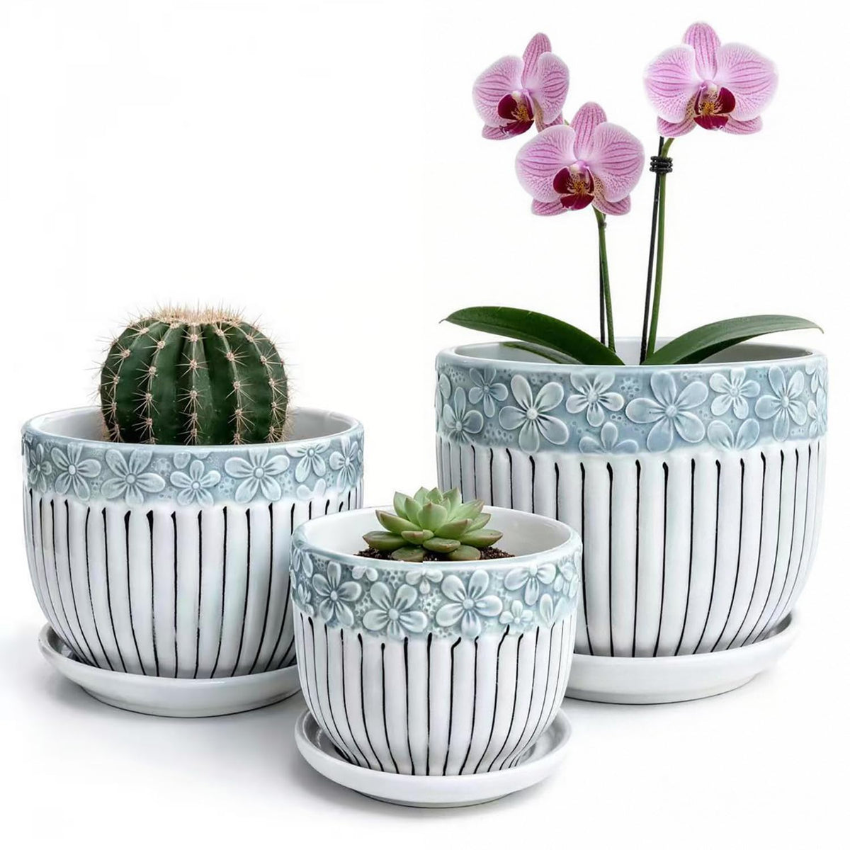 FOLKLORE13 Vintage Flower Pots for Indoor Plant, Round Ceramic Plant Pots with Drainage Holes and