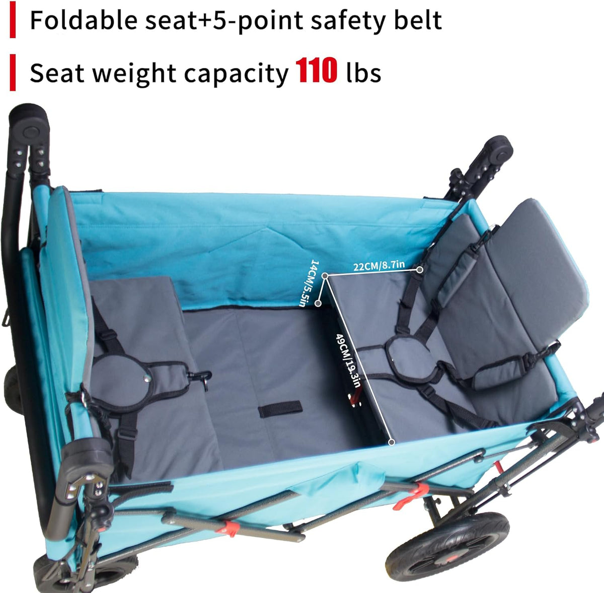 Foldable Wagon with Canopy - Collapsible Utility Cart with 2 Seats & Belts, Adjustable Handle