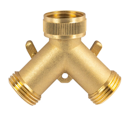 Hourleey Brass Garden Hose Splitter (2 Way), Solid Brass Hose Y Splitter 2 Valves with 2 Extra