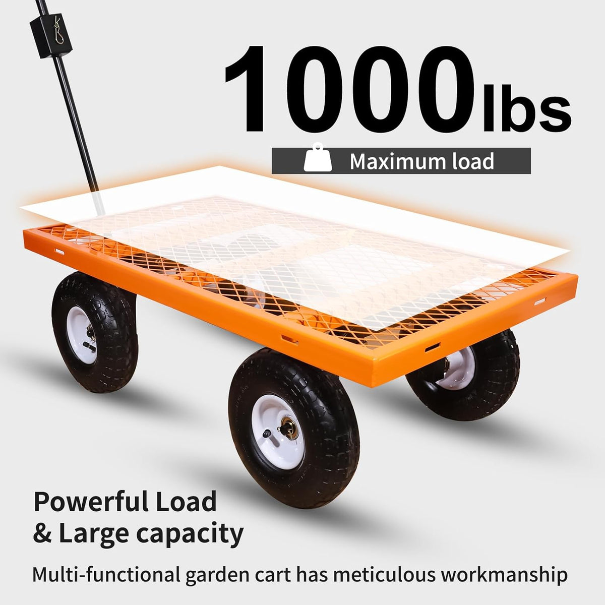 AAIN 1000 lbs Metal Garden Cart, Heavy Duty Garden Wagon with Removable Steel Mesh Sides, Utility