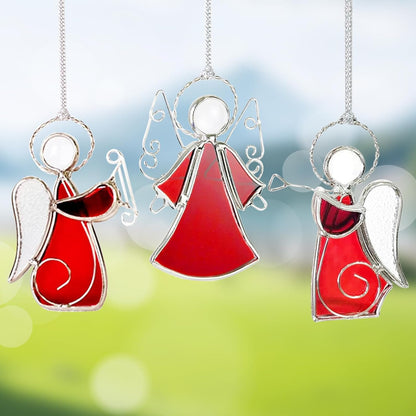 3PCS Handmade Angel Stained-Glass Sun-Catchers for Window Hangings, Stain Glass Angel Suncatchers