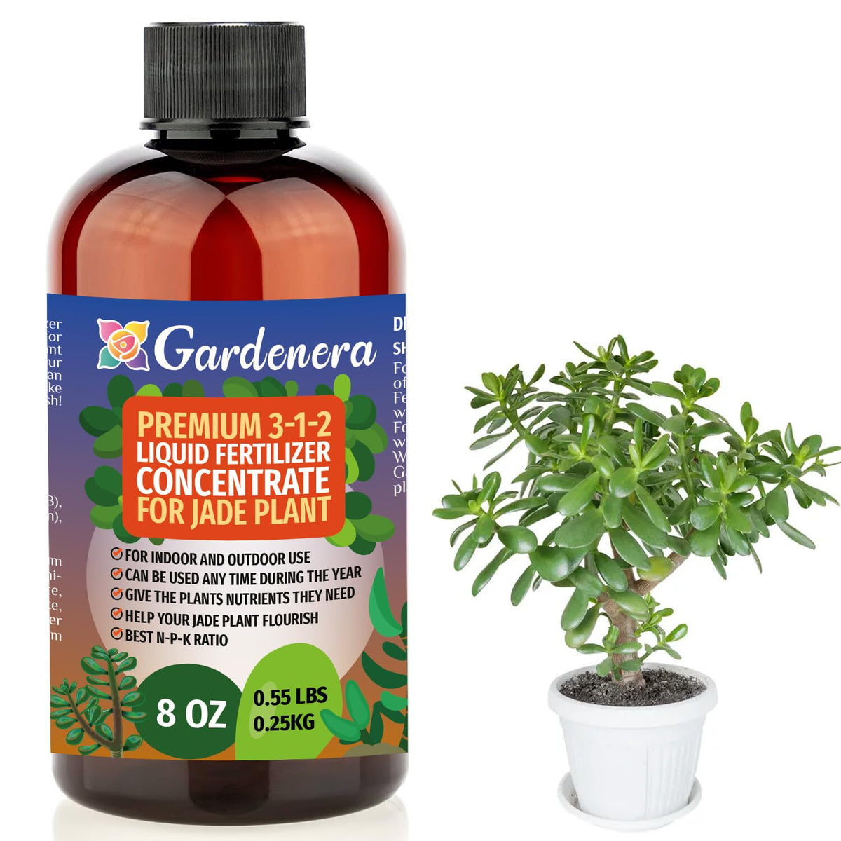 Gardenera Premium Liquid Jade Fertilizer - 3-1-2 Concentrate for Indoor Plants and Flowers