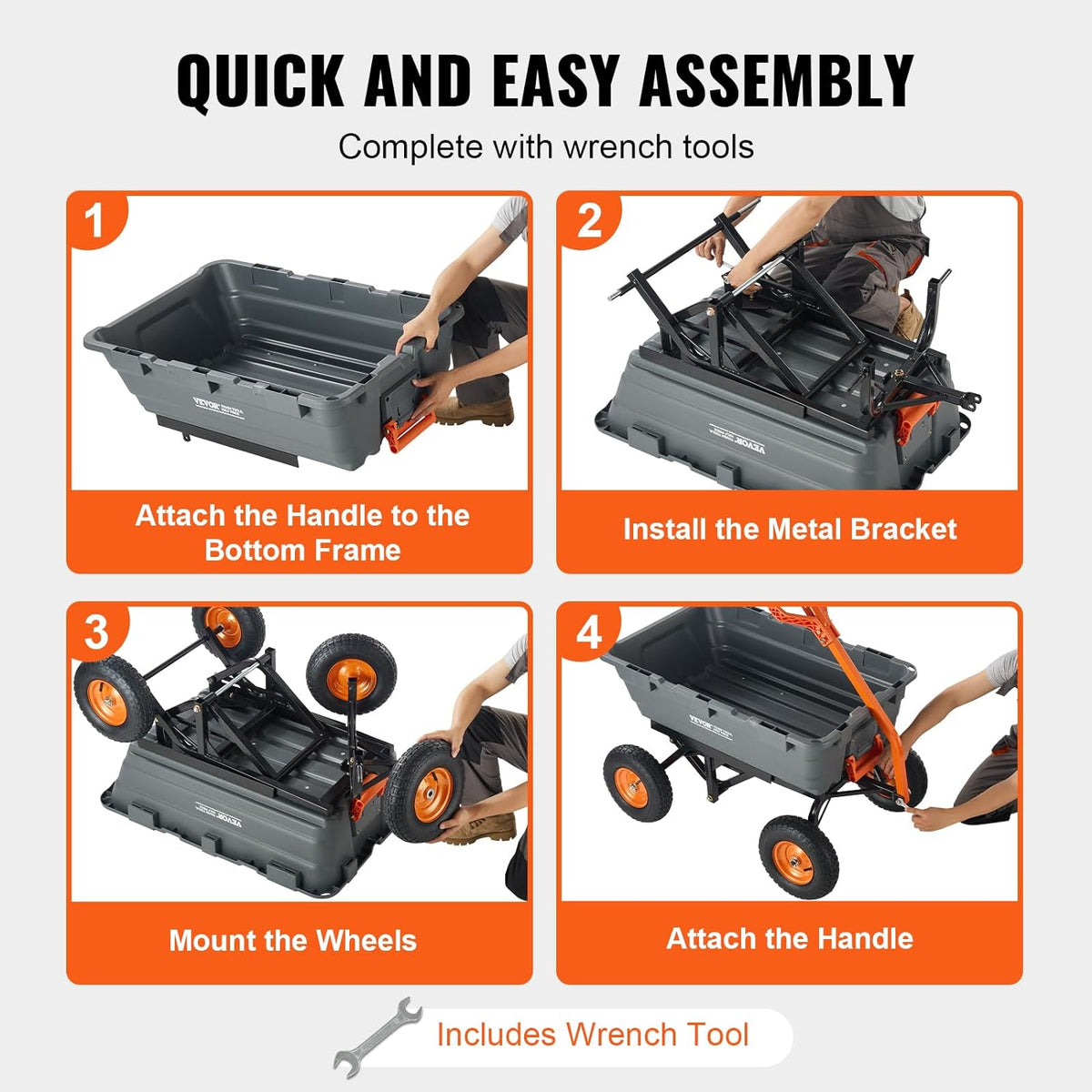 VEVOR 1500lbs Poly Garden Dump Cart Wheelbarrow Wagon with 2 in 1 Convertible Handle, Heavy Duty