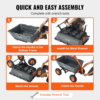 VEVOR 1500lbs Poly Garden Dump Cart Wheelbarrow Wagon with 2 in 1 Convertible Handle, Heavy Duty