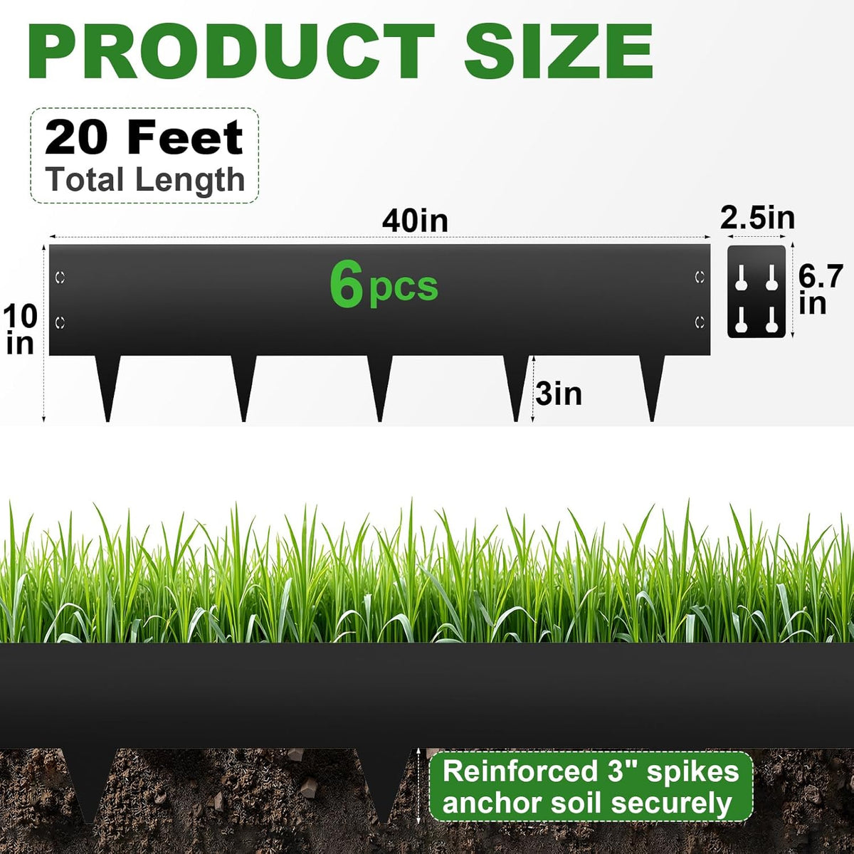 Steel Landscape Edging 6-Pack, 10" H X 40" L Bendable Metal Edging for Landscaping, No-Dig Metal
