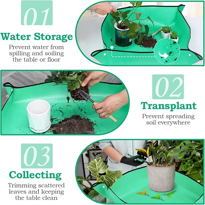 2Pcs Repotting Mat - Large 39'' & Small 26'' Foldable Waterproof Plant Gardening Mat with