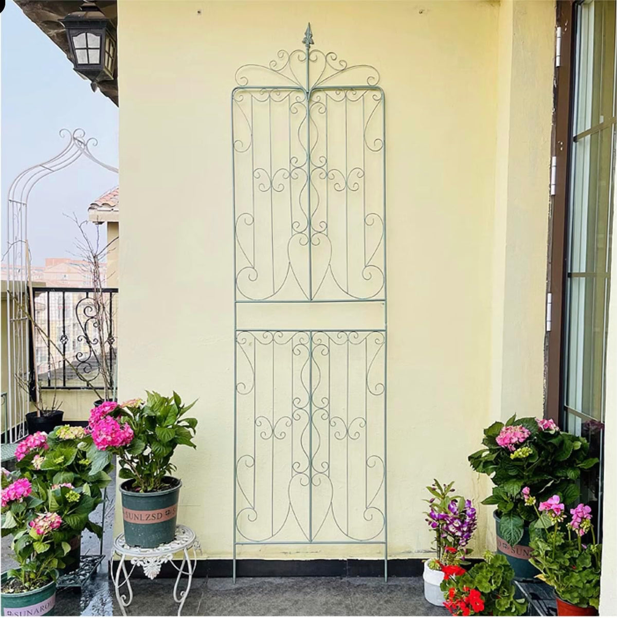 Sungmor 2 Pack Large Garden Trellis for Climbing Plants, 92.5 Inch Tall Rustic Green Garden Metal
