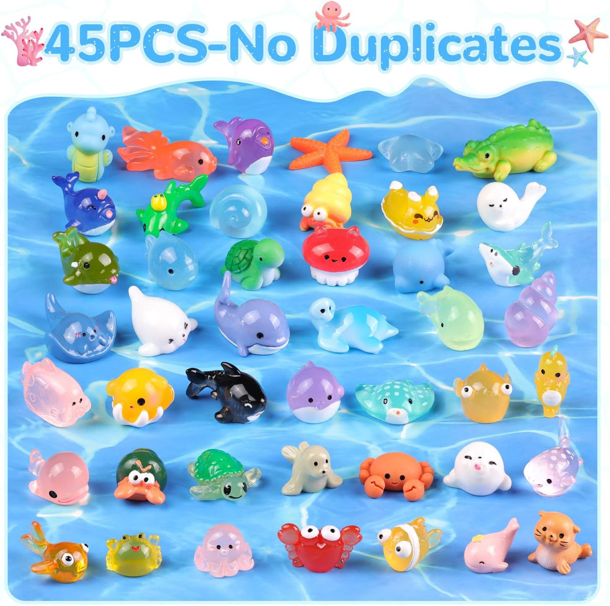 45PCS Mini Resin Animals Tiny Cute Ocean Figurines, Miniature Sea Figures to Hide, Little Animal