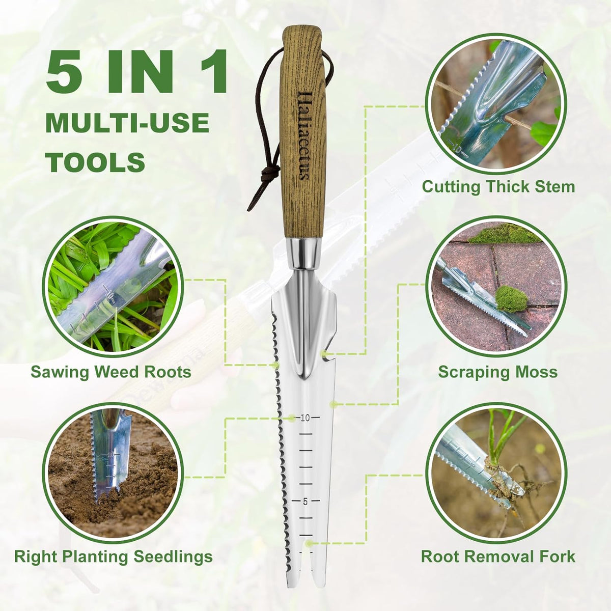 Haliaeetus Multi-Use Weed Trowel, Stainless Steel Dandelion Fork Puller, Serrated Edges Manual Weed