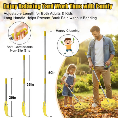 Plastic Leaf Rake for Lawns - Non-Clog, Heavy-Duty 16.5'' Wide Yard & Garden Rake for Leaves