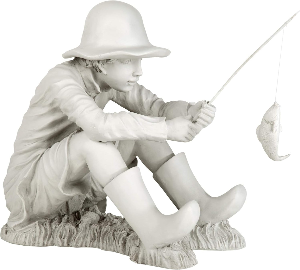 Design Toscano Gone Fishing Fisherman Boy Garden Statue, 17 Inch Tall, Cast Stone Resin, Two Tone