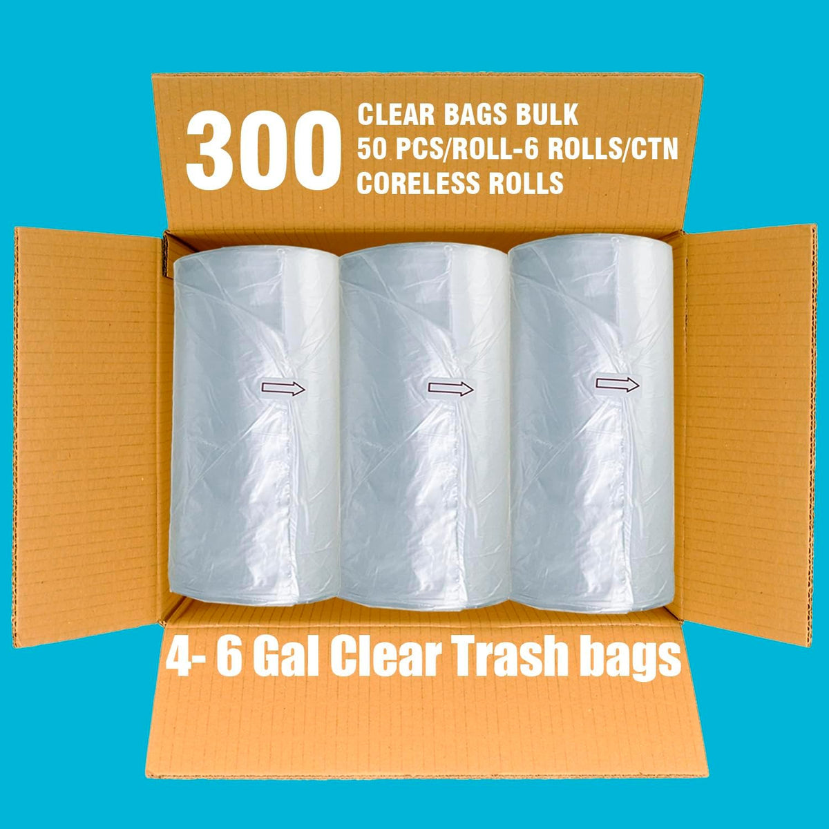 4-6 Gallon Trash Bags, 300 Count Bulk, Clear Plastic Recycling Bags, Multi-purpose Garbage Bags for