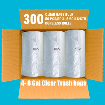 4-6 Gallon Trash Bags, 300 Count Bulk, Clear Plastic Recycling Bags, Multi-purpose Garbage Bags for