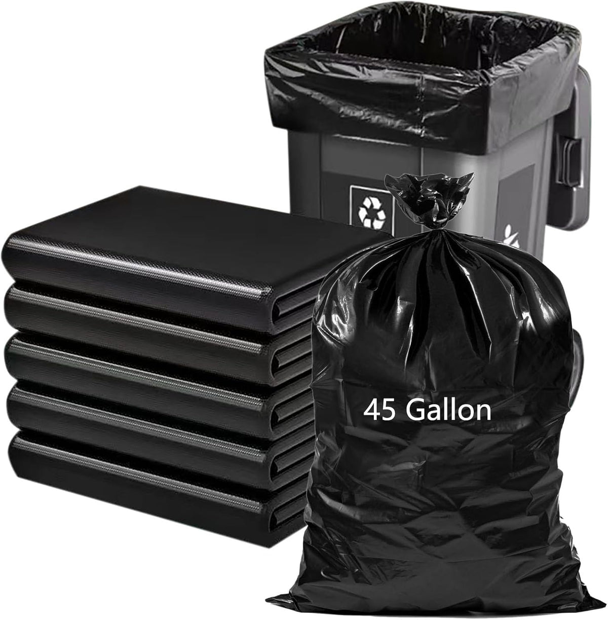 45 Gallon Trash Bags 1.8 Mil -39.3''x47.2'' Pack of 50 Thick Large Heavy Duty Multi-Use Garbage