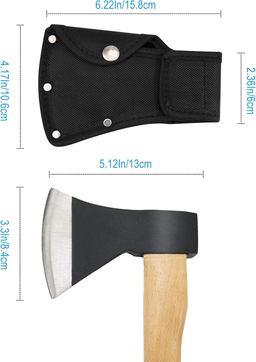Hatchet Head Sheath Holster, Black Oxford Sheath for 1-1/4Lb Axe, Double Snap Hatchet Protector
