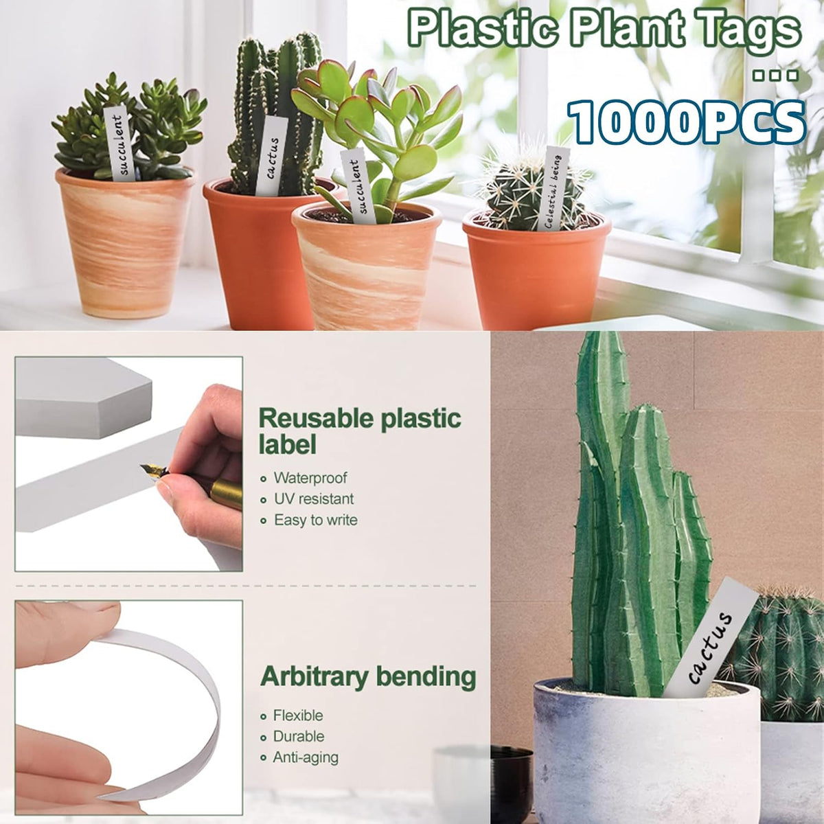 YaeCCC 1000 Pcs 4 Inches Plant Labels Plastic Plant Tags Nursery Garden Labels Pot Marker Garden
