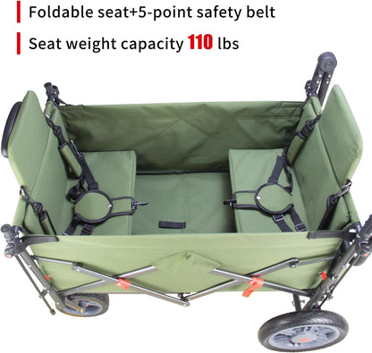Collapsible Foldable Wagon Cart with Quick-Release Wheels & 2 Seats - Heavy-Duty Utility Wagon