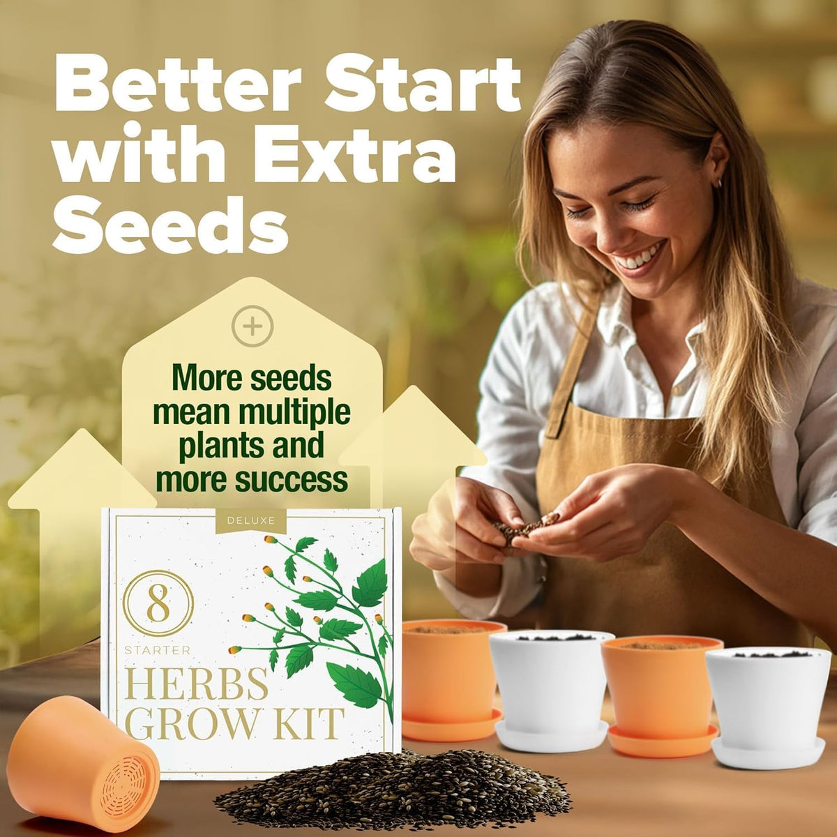 HOME GROWN 𝗣𝗥𝗘𝗠𝗜𝗨𝗠 𝗛𝗘𝗥𝗕 𝗞𝗜𝗧 8 Herb Seeds Garden Kit, Complete Indoor Planter Gift