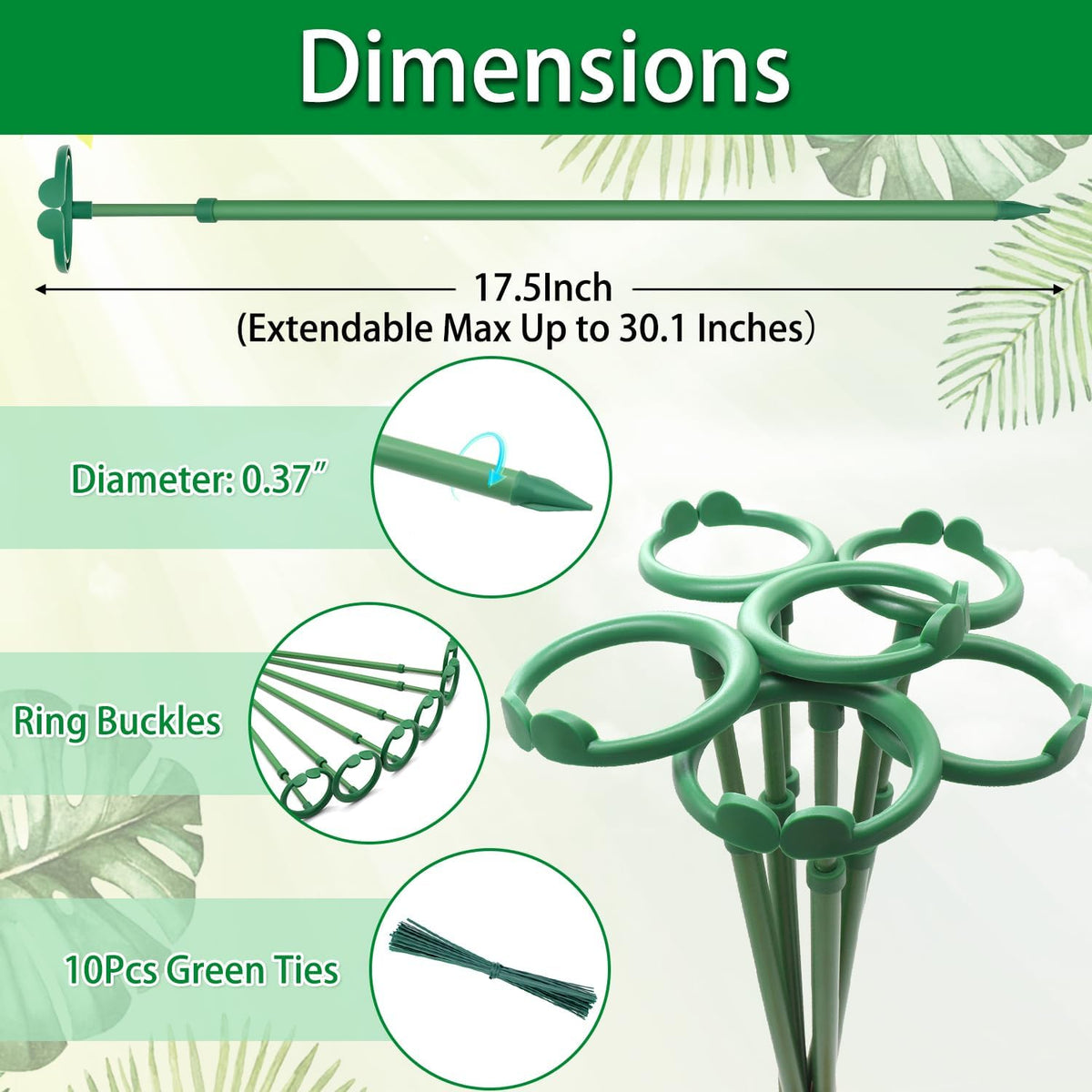Extendable Plant Stakes, Length Scalable from 17.5IN to 30.1IN Plant Support Stake, Orchid Sticks