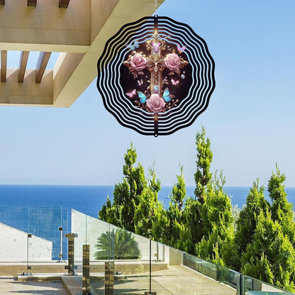 Jesus Cross Wind Spinner, Metal Wind Spinners Outdoor/Indoor, Cross Hanging Garden Decor for