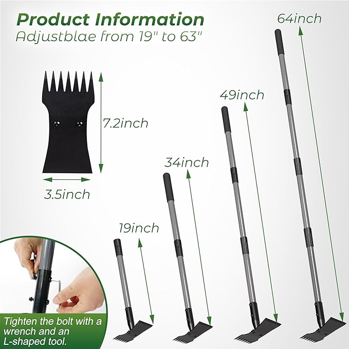 Walensee Weed Puller Tool with Long Handle, 64inch Manual Weeder Remover Tool, 7-Tines Weed Rake