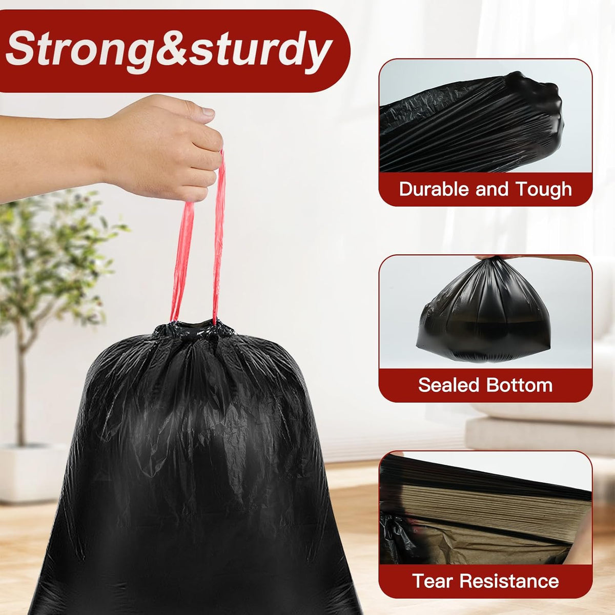 O2frepak 33 Gallon Drawstring Tall Kitchen Trash Bags,Clean Fresh Scent and Heavy Duty Garbage