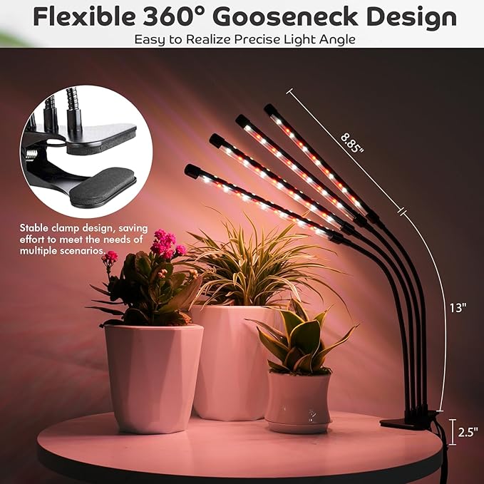 Shyineyou Grow Lights for Indoor Plants, 80LEDs Clip Plant Lights for Indoor Growing, Full Spectrum