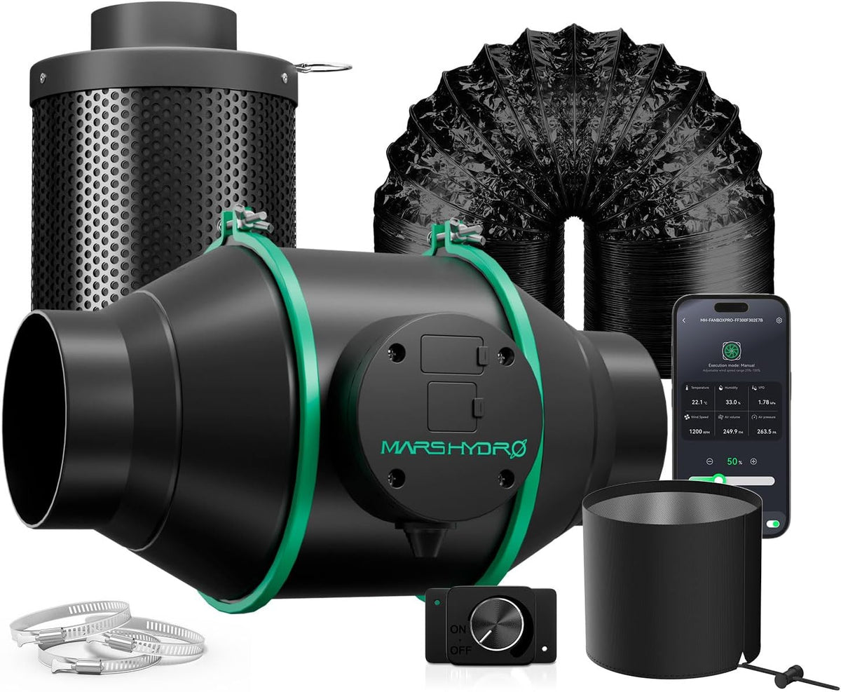 MARS HYDRO iFresh 4 Inch Smart Inline Fan Combo, with Variable Speed Controller, for Heating