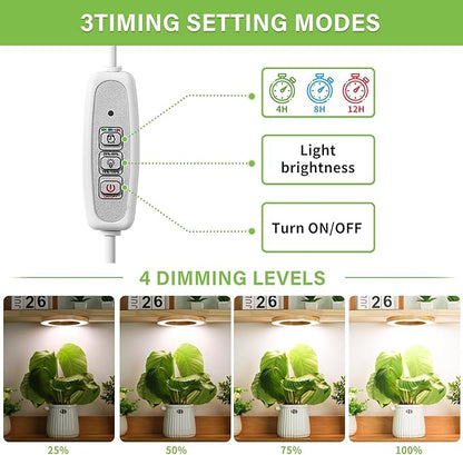 LORDEM 6.3” Bamboo Ceiling Grow Light for Indoor Plants, 72 LEDs Full Spectrum Plant Light, Corded