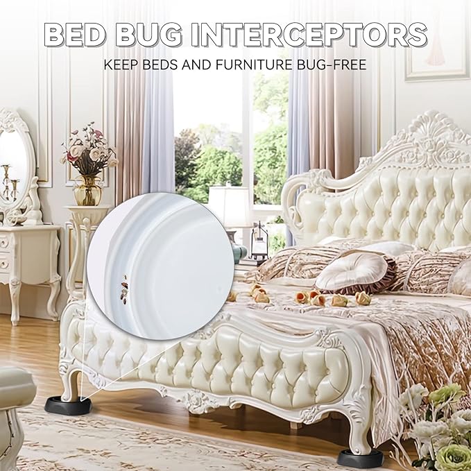 Bed Bug Interceptors with Anti Skid Pads | Bed Bug Traps and Detectors for Bedugs (White-8 Pcs)