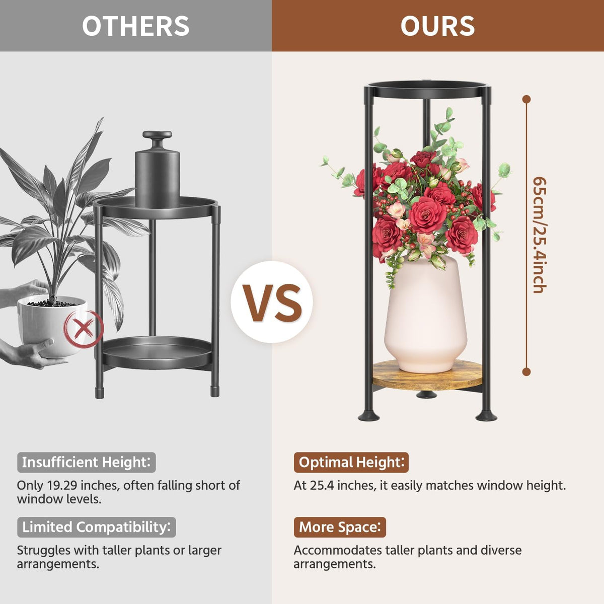 LASZOLA 2 Tier Black Plant Stand Indoor for Large Tall Heavy Duty Flower Planter, Metal Vertical