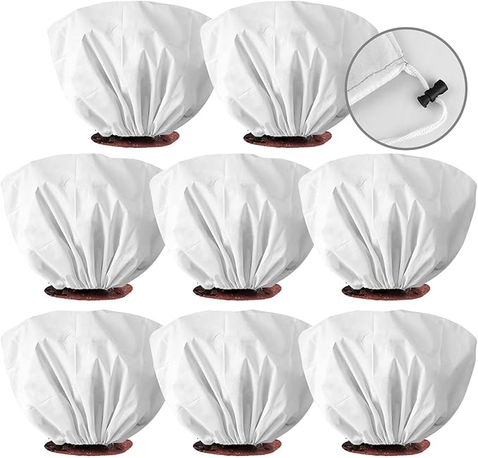 8 Pcs Plant Covers Frost Protection Bag 39.3" x 19.6" Winter Reusable Plants Jacket with Drawstring