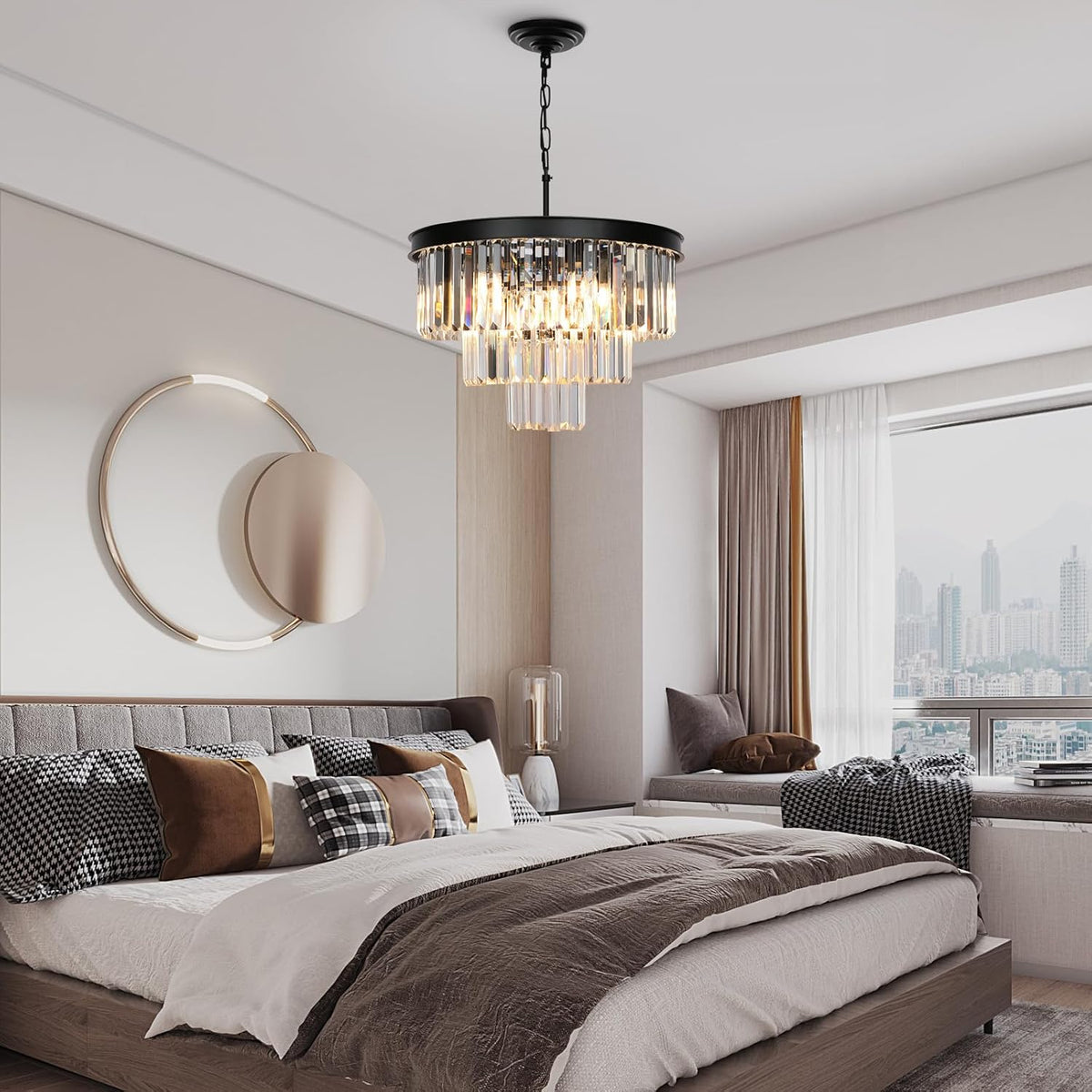 Crystal Chandeliers for Dining Room Lights Fixtures, 9 Lights Black Modern Chandeliers for Bedroom
