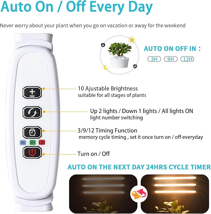 3 Head LED Grow Light Strips for Indoor Plants Full Spectrum 3500K, 144 LEDs Plant Light Bar with