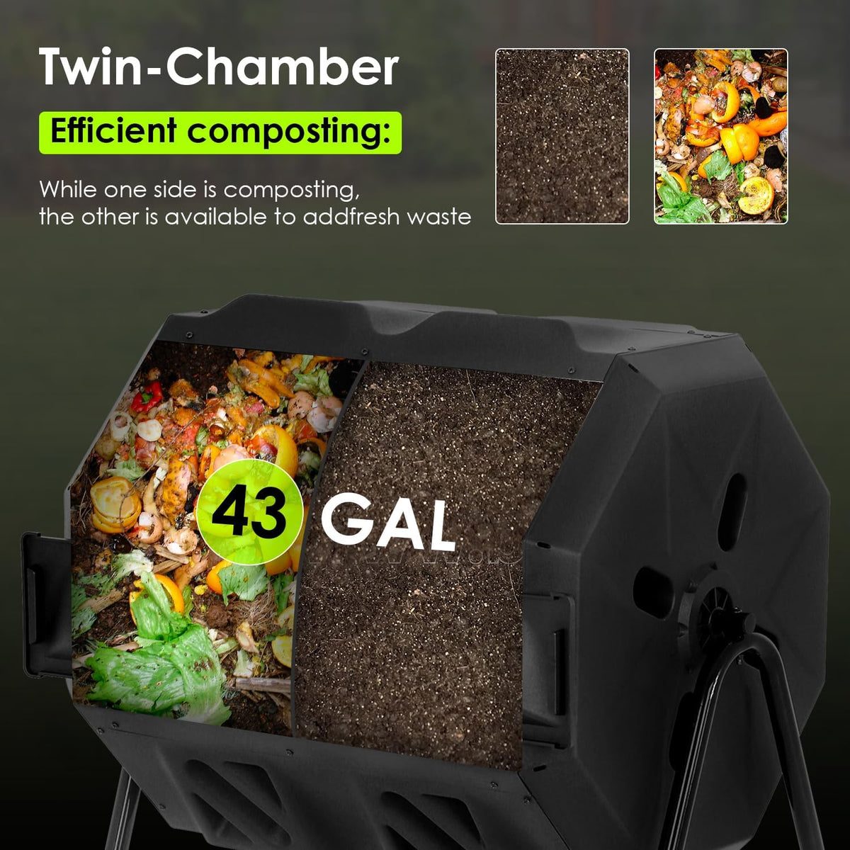 43 Gallon Compost Bin Outdoor Tumbling Composting Bins Compost Tumbler Bucket Trash Can w/Dual