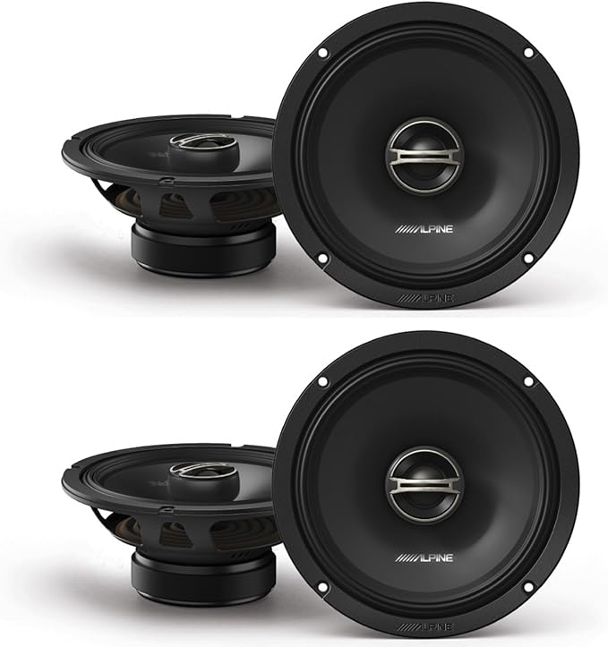 Alpine DM-65-G 6.5-Inch 2-Way Coaxial Speakers with Grille Bundle, 4 Speakers