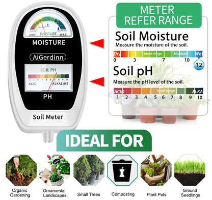 AiGerdinn Soil Test Kit, 2-in-1 Soil Moisture Meter, Soil pH Meter -Dual