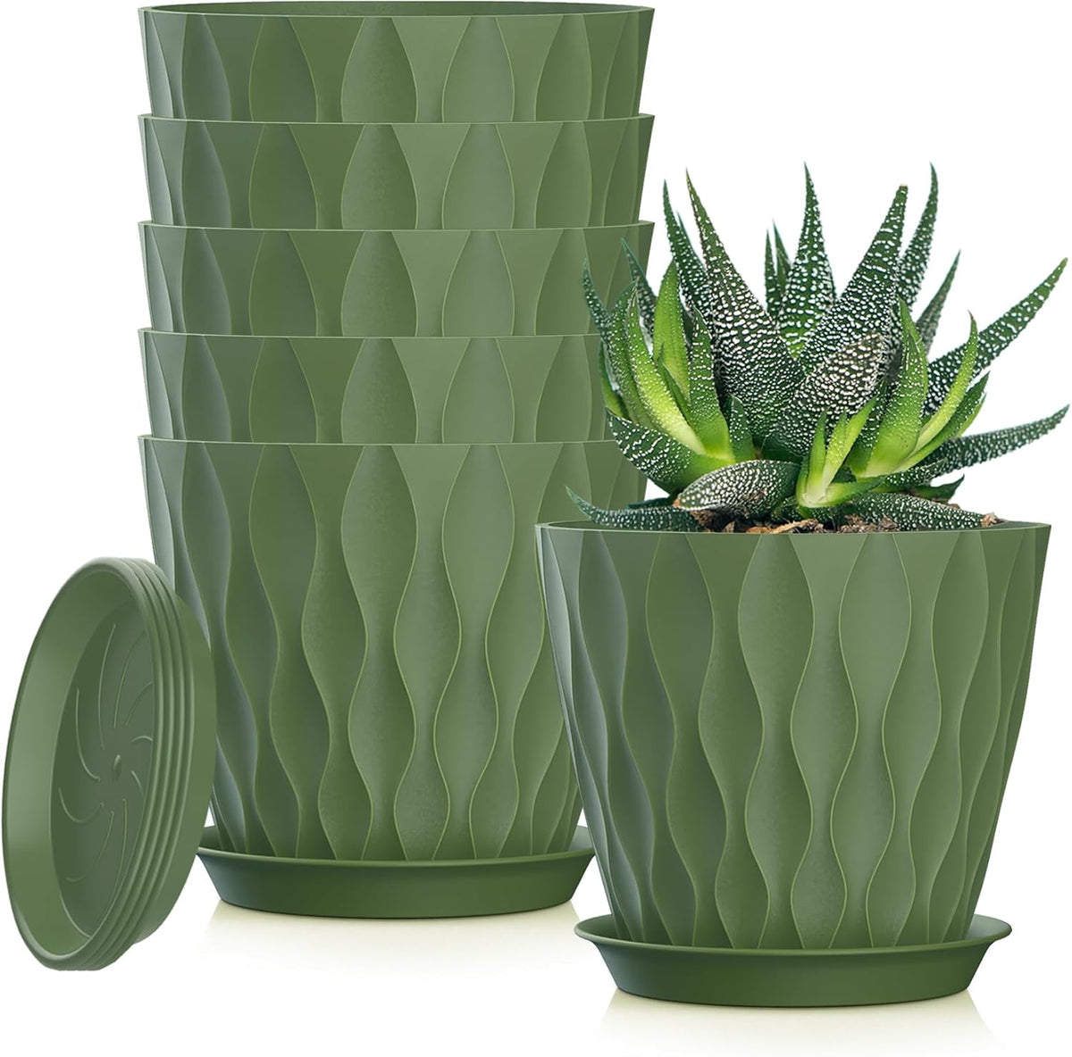 5 Inch Planter Pots, 6 Pack Indoor Planters, Small Flower Pots with Drainage Holes and Tray for