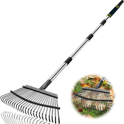 Rake Heavy Duty 6FT Long Garden Rake , 18.5 Inch Wide, 25 Metal Tines, Adjustable Stainless Steel