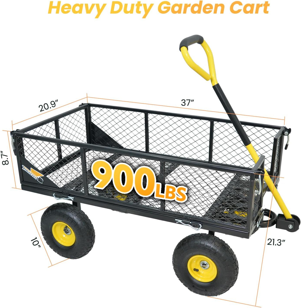900 lbs Steel Garden Cart, Heavy Duty Yard Utility Wagon with 10" Pneumatic Tires, Removable Mesh