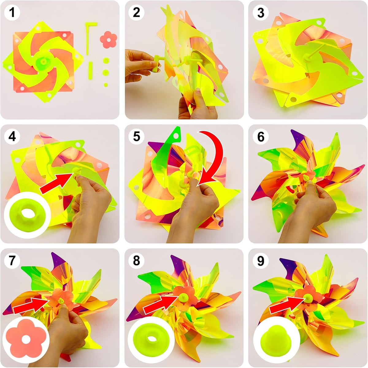 6 Pcs Reflective Pinwheels Wind Spinner for Yard and Garden, Decorative Windmill Toy Pinwheel for
