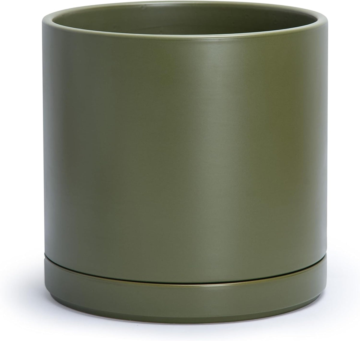 D'vine Dev 12 Inch Ceramic Planter Pot with Drainage Hole and Saucer, Indoor Cylinder Round Planter