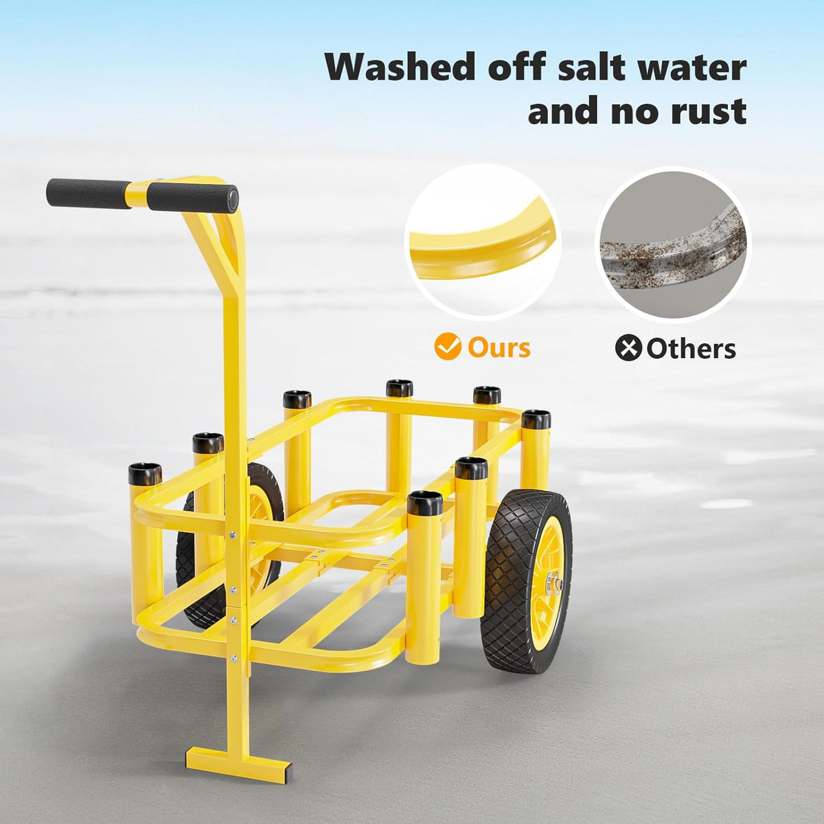 Bonnlo Beach Fishing Cart, Beach Wagon Trolley with 12" Big No-Flat Airless Tires, Foldable Beach