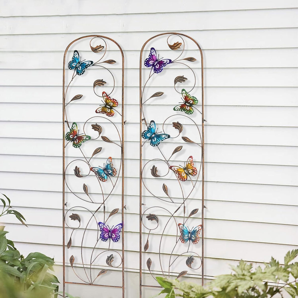 LEWIS&WAYNE 2 Pack Metal Garden Trellis with Colorful Butterfly 60 Inch High Outdoor Decoration