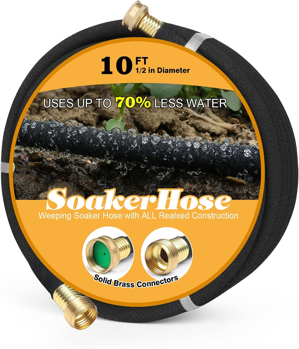 Soaker Hose 10 ft for Garden Beds, Solid Brass Interface Irrigation Save 70% Water Heavy Duty