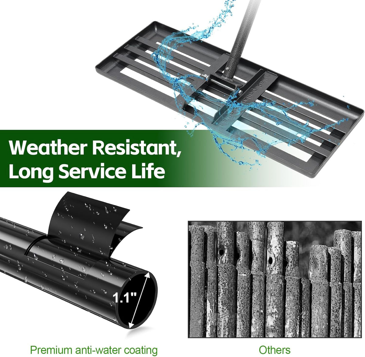 Lawn Leveling Rake 30”x10” Large Heavy Duty Metal Lawn Leveler with 65” Long Adjustable Handle