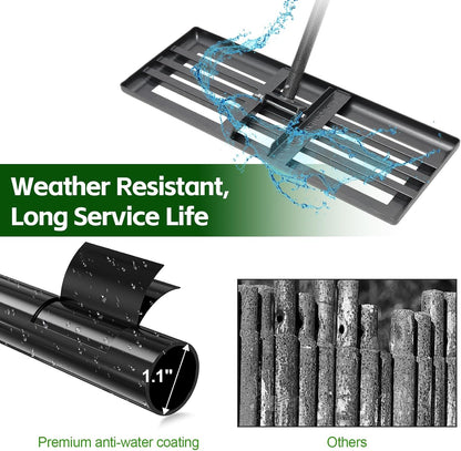 Lawn Leveling Rake 30”x10” Large Heavy Duty Metal Lawn Leveler with 65” Long Adjustable Handle
