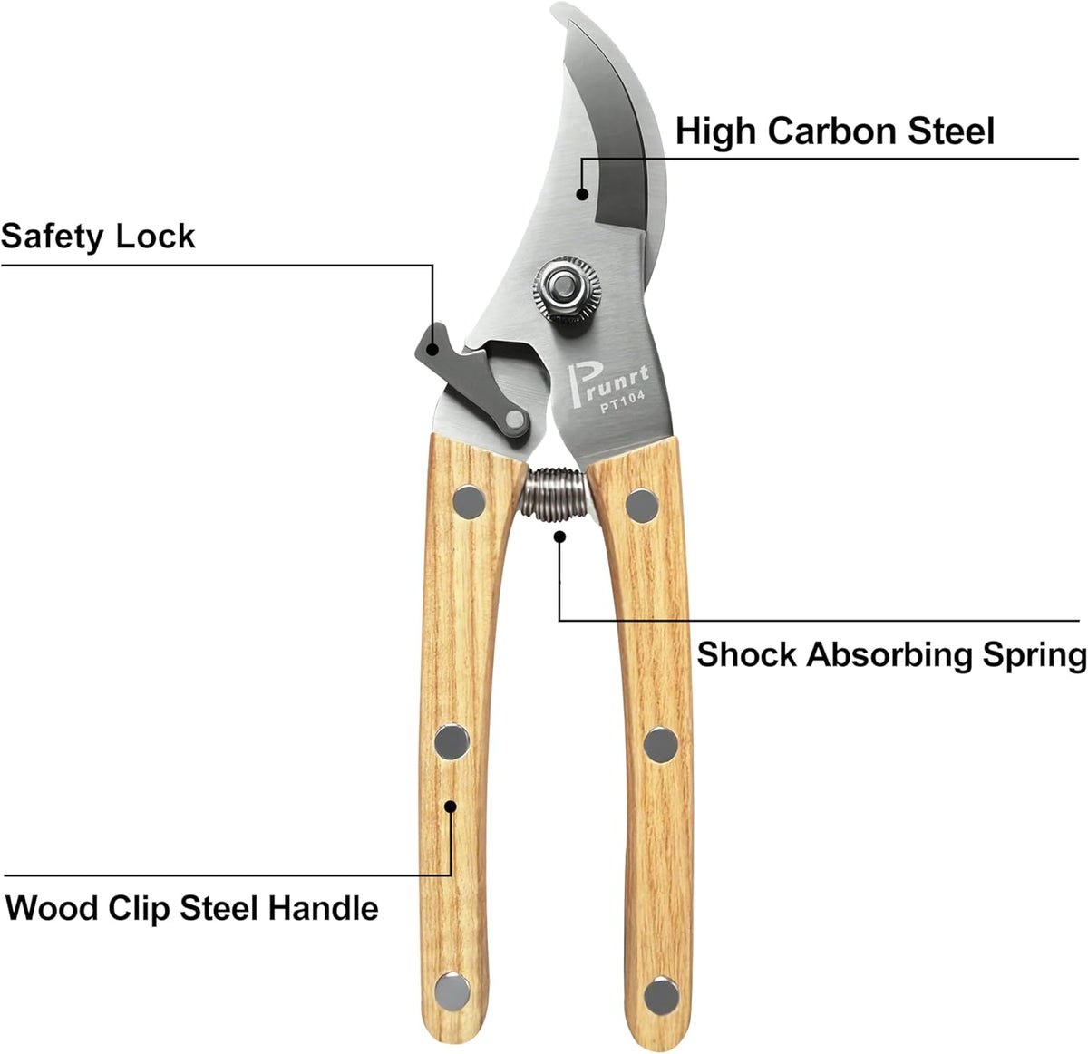 Pruning Shears, 7.5 Inch Garden Shears with 5/8 Inch Cut Capacity, Wood Clip Steel Handle